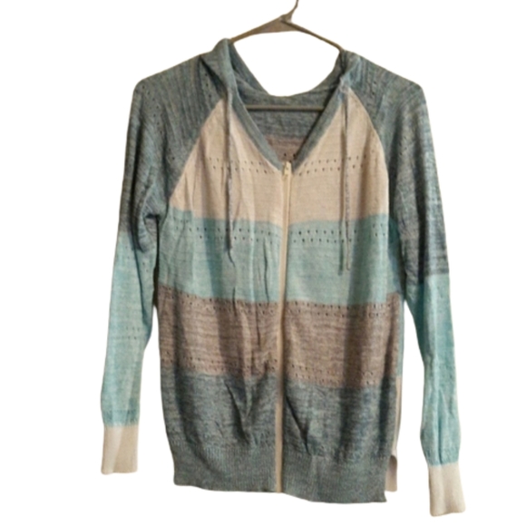 Source Unknown Sweaters - 🛑SOLD🛑Womens zip up sweater (M) with hood, BLUE, WHITE, GRAY